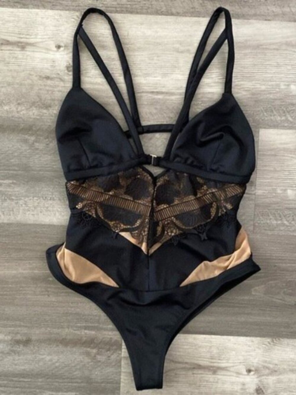 For Love & Lemons Swimsuit Beverly One Piece Black Nude Lace Swim Beach Medium